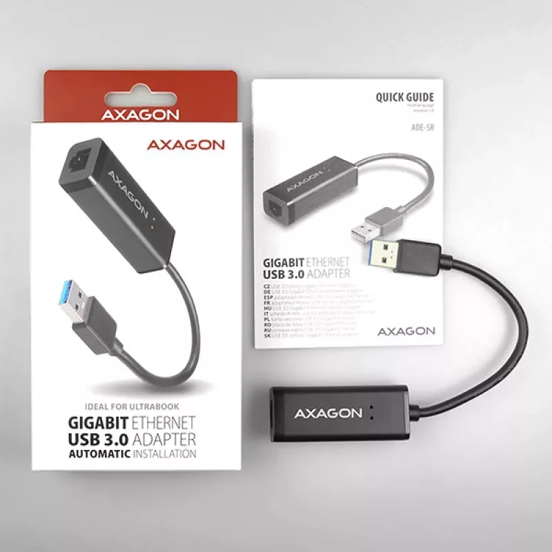 Axagon ADE-SR USB-A Gigabit Ethernet-adapter, bekabeld, USB, Ethernet, 1000 Mbit/s, zwart