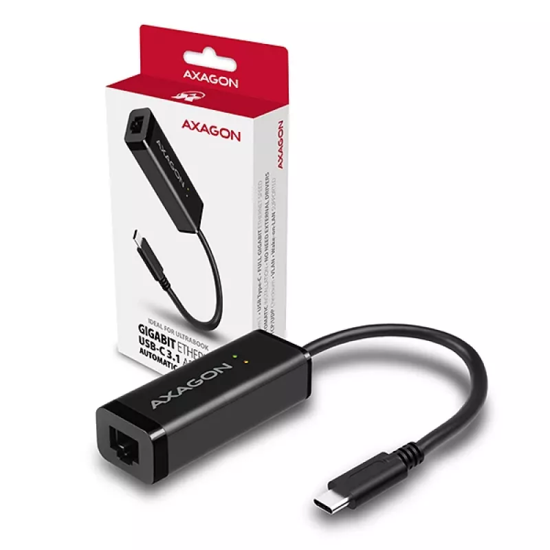 Axagon ADE-SRC USB-C Gigabit Ethernet-adapter, bekabeld, USB Type-C, Ethernet, 1000 Mbit/s, zwart