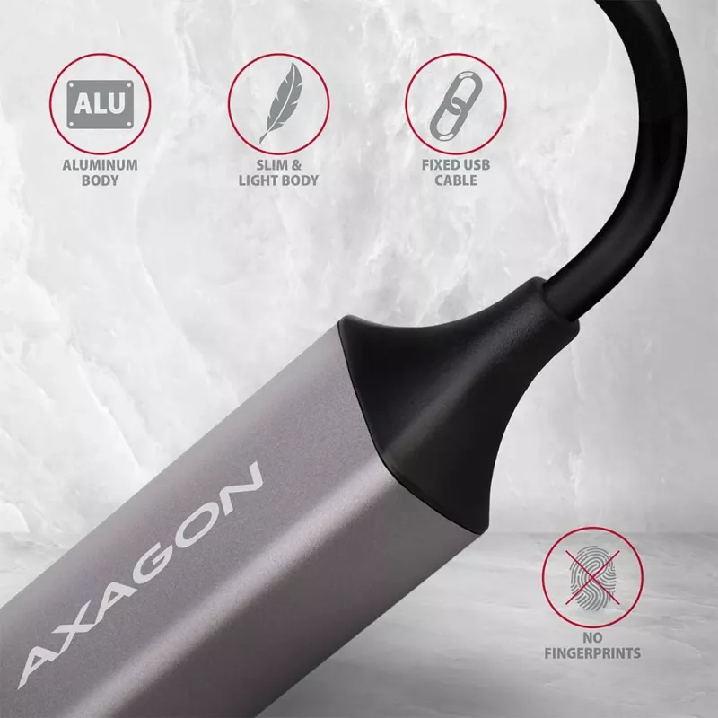 AXAGON USB 3.2 Gen 1 Type-A naar Gigabit Ethernet-adapter ADE-TR — 10/100/1000 Mbps, metaal titanium grijs, 5000 Mbit/s