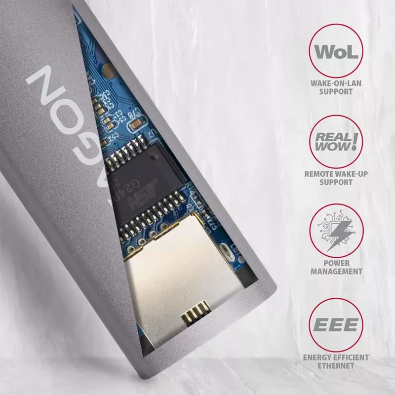 AXAGON USB 3.2 Gen 1 Type-A naar Gigabit Ethernet-adapter ADE-TR — 10/100/1000 Mbps, metaal titanium grijs, 5000 Mbit/s