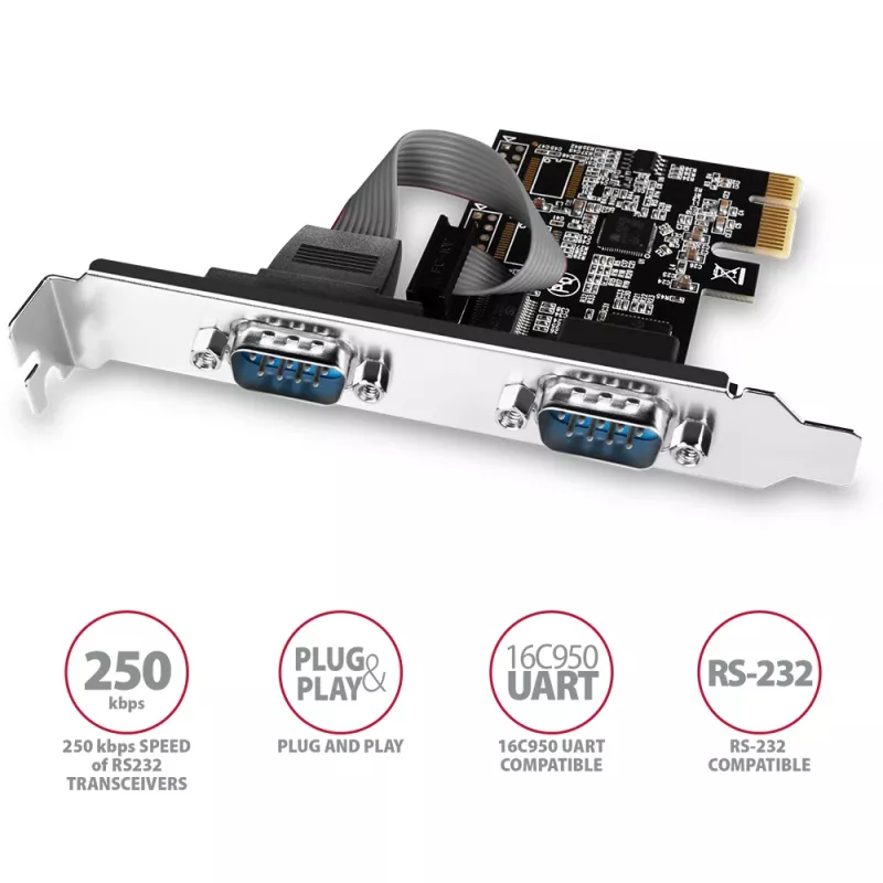 Axagon PCEA-S2N PCIe - 2x seriële poort 250 kbps adapter met SP & LP