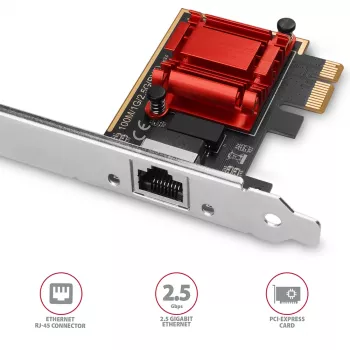 Axagon PCEE-G25 PCIe - 2.5 Gigabit Ethernet-adapter Realtek 8125, PXE, met SP & LP
