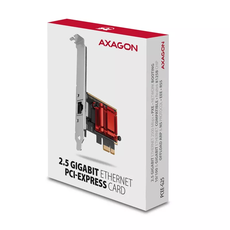 Axagon PCEE-G25 PCIe - 2.5 Gigabit Ethernet-adapter Realtek 8125, PXE, met SP & LP