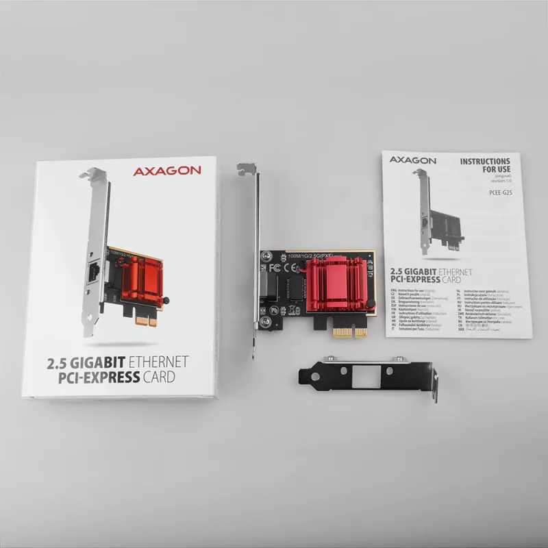 Axagon PCEE-G25 PCIe - 2.5 Gigabit Ethernet-adapter Realtek 8125, PXE, met SP & LP