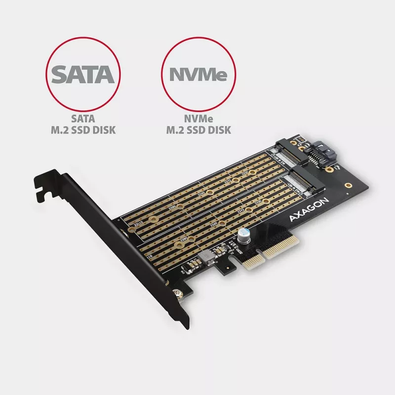 Axagon PCEM2-D PCIe x4 - M.2 NVMe M-Key + SATA B-Key slot-adapter met SP & LP