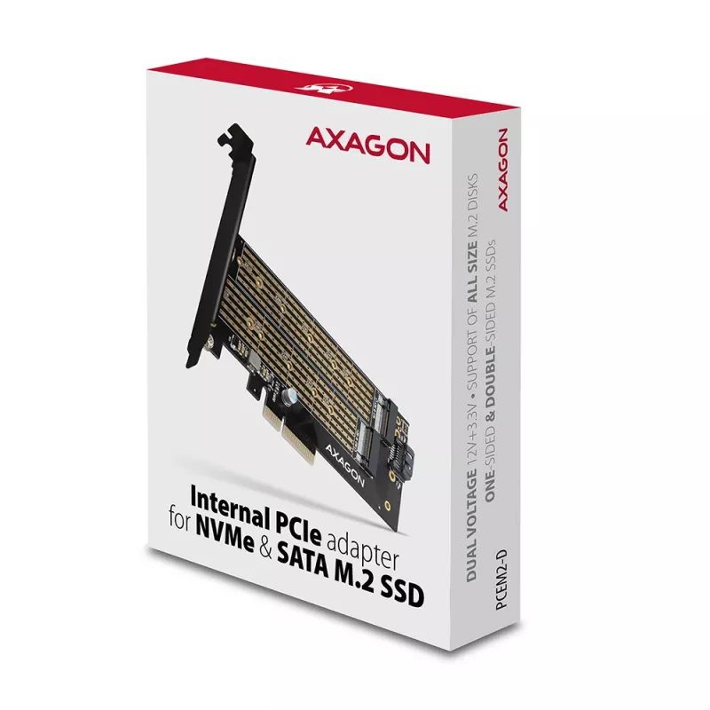 Axagon PCEM2-D PCIe x4 - M.2 NVMe M-Key + SATA B-Key slot-adapter met SP & LP