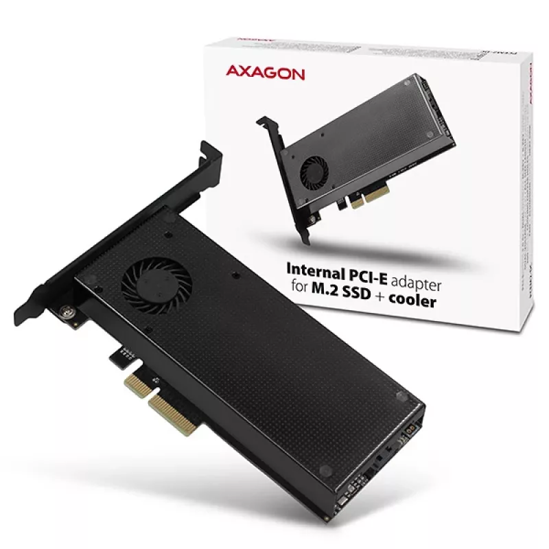 Axagon PCEM2-DC PCIe x4 - M.2 NVMe M-Key + SATA B-Key slot-adapter met koeler, SP & LP