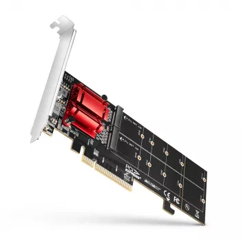 Axagon PCEM2-ND PCIe x8 - dubbele M.2 NVMe M-Key slot-adapter, RAID, dataswitch, met SP & LP