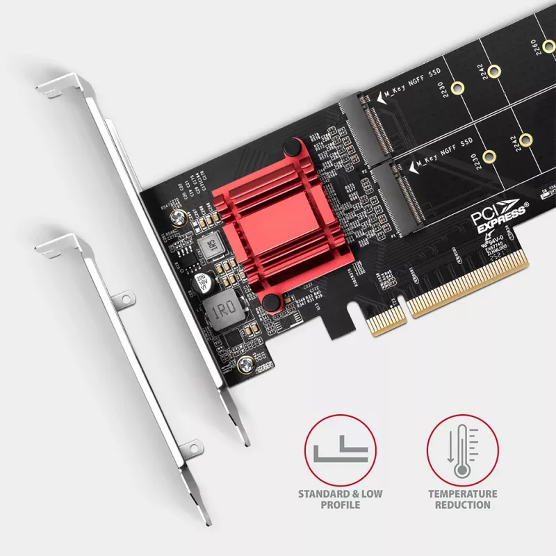 Axagon PCEM2-ND PCIe x8 - dubbele M.2 NVMe M-Key slot-adapter, RAID, dataswitch, met SP & LP