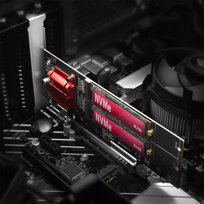Axagon PCEM2-ND PCIe x8 - dubbele M.2 NVMe M-Key slot-adapter, RAID, dataswitch, met SP & LP