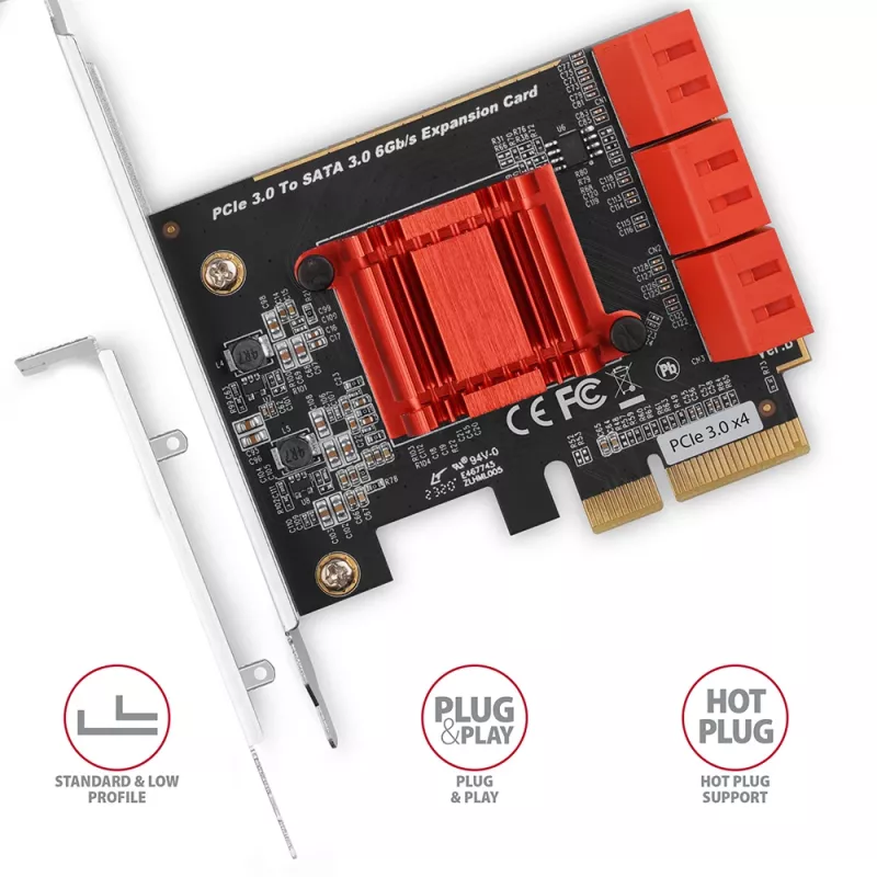 Interface-kaart AXAGON PCES-SA6 — PCIe naar SATA (ASM1166), 6 Gbit/s, full-height/low-profile, intern