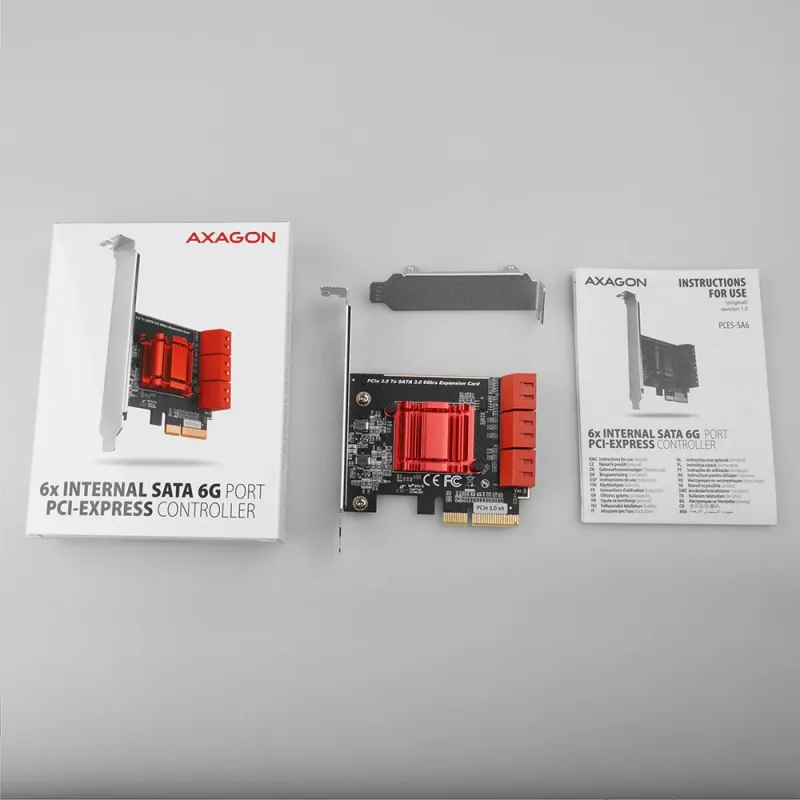 Interface-kaart AXAGON PCES-SA6 — PCIe naar SATA (ASM1166), 6 Gbit/s, full-height/low-profile, intern