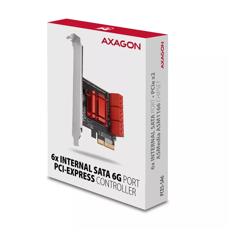 Interface-kaart AXAGON PCES-SA6 — PCIe naar SATA (ASM1166), 6 Gbit/s, full-height/low-profile, intern