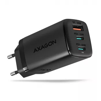 Axagon ACU-DPQ65 GaN-wandlader 65W, 3 aansluitingen (USB-A + dual-USB-C), PD3.0/QC4+/PPS/Apple