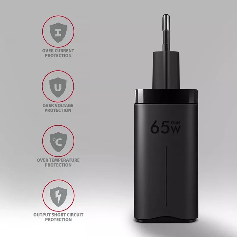 Axagon ACU-DPQ65 GaN-wandlader 65W, 3 aansluitingen (USB-A + dual-USB-C), PD3.0/QC4+/PPS/Apple