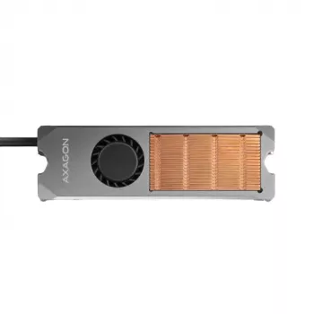 Axagon CLR-M2FAN koperen koelblok met ventilator voor enkelzijdige en dubbelzijdige M.2-SSD's, maat 2280, hoogte 13 mm.