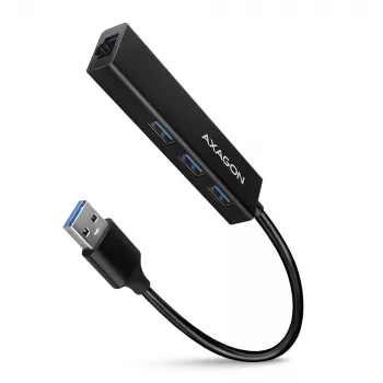 Axagon HMA-GL3A multiport-hub USB 3.0 Type-A Gigabit-LAN 3x USB-A microSD bedraad USB 3.2 Gen 1 (3.1 Gen 1) Type-A zwart