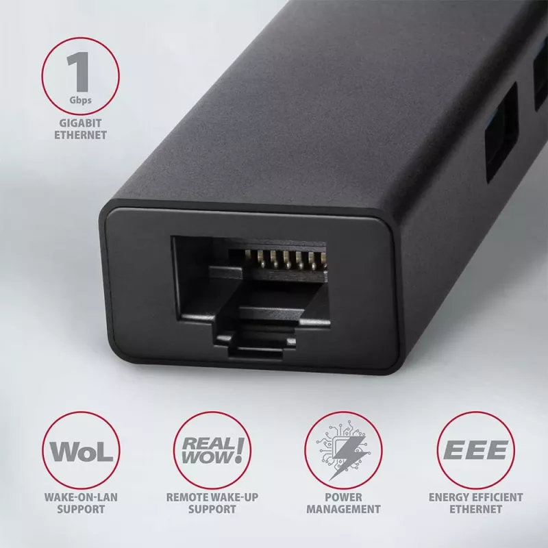 Axagon HMA-GL3A multiport-hub USB 3.0 Type-A Gigabit-LAN 3x USB-A microSD bedraad USB 3.2 Gen 1 (3.1 Gen 1) Type-A zwart