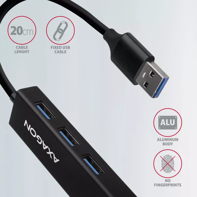 Axagon HMA-GL3A multiport-hub USB 3.0 Type-A Gigabit-LAN 3x USB-A microSD bedraad USB 3.2 Gen 1 (3.1 Gen 1) Type-A zwart