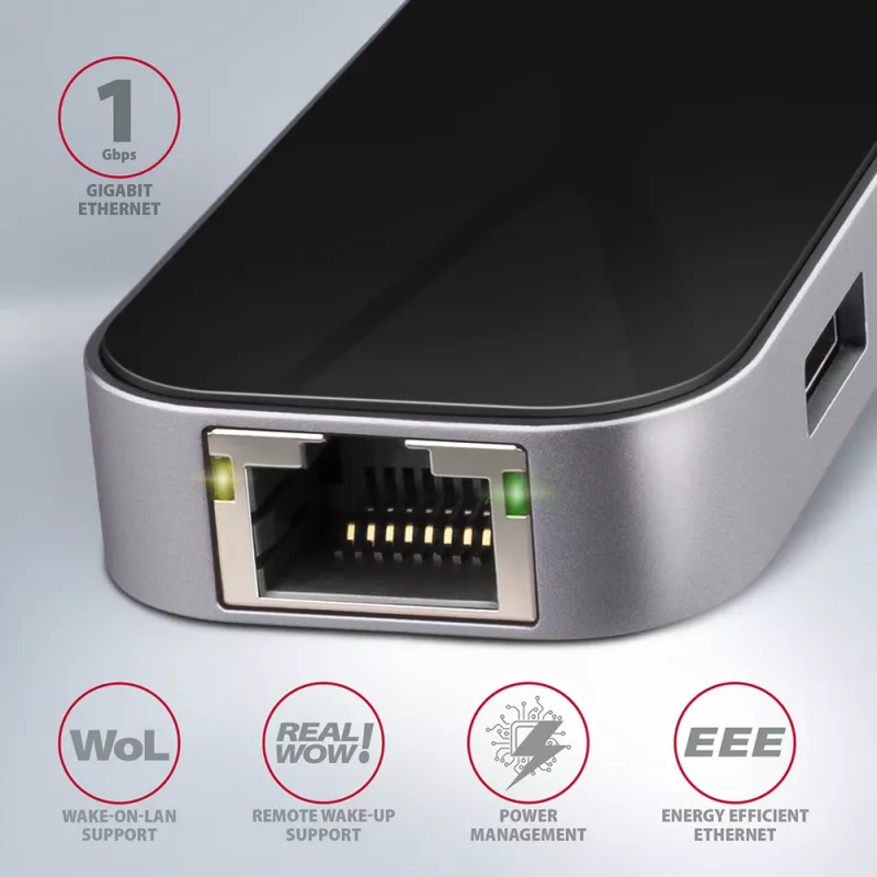 Axagon HMC-6GL USB 3.2 Gen 1 hub, 3x USB-A, HDMI 4K/30Hz, RJ-45, PD 100W, 20 cm USB-C-kabel