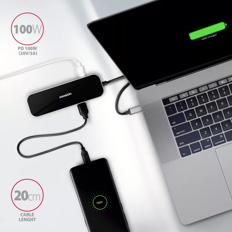 Axagon HMC-6GL USB 3.2 Gen 1 hub, 3x USB-A, HDMI 4K/30Hz, RJ-45, PD 100W, 20 cm USB-C-kabel