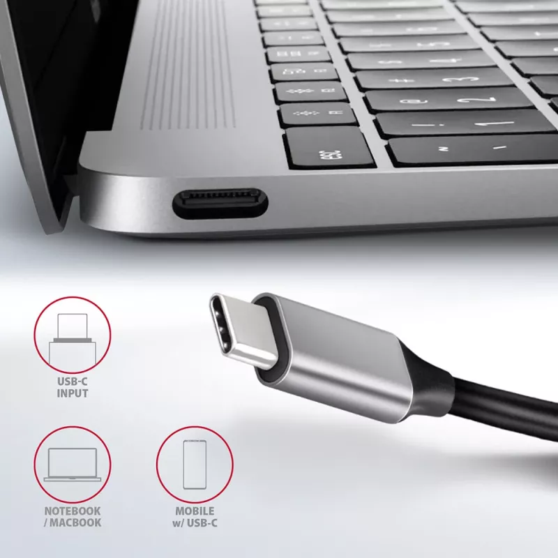 Axagon HMC-6GL USB 3.2 Gen 1 hub, 3x USB-A, HDMI 4K/30Hz, RJ-45, PD 100W, 20 cm USB-C-kabel
