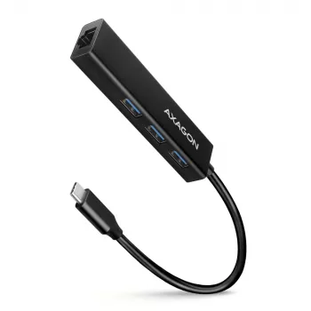 USB-C-hub Axagon HMC-GL3A 3x USB-A Gigabit-LAN zwart