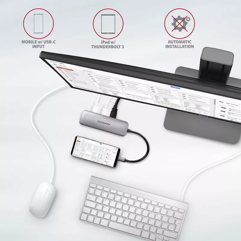 Axagon HMC-5 USB 3.2 Gen 1 hub, 2x USB-A, HDMI, SD/microSD, PD 100W, 20 cm USB-C-kabel