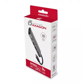 Axagon HMC-5G2 USB 10Gbps hub, 2x USB-A, 2x USB-C, HDMI 4K/60Hz, PD 100W, USB-C-kabel