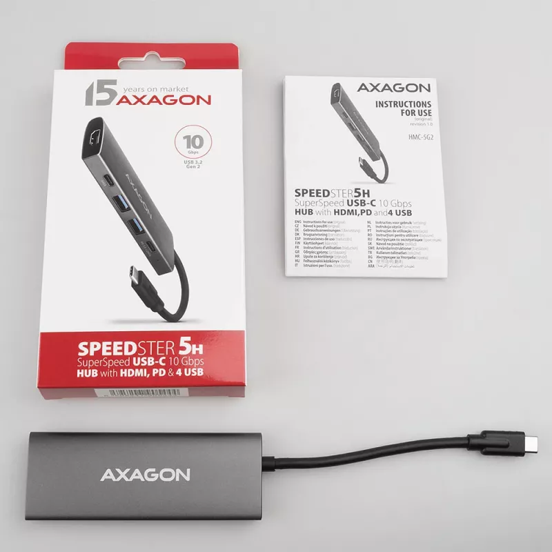 Axagon HMC-5G2 SPEEDSTER 5-in-1 USB-C-hub, 2x USB-A, 2x USB-C, HDMI, PD 60 W