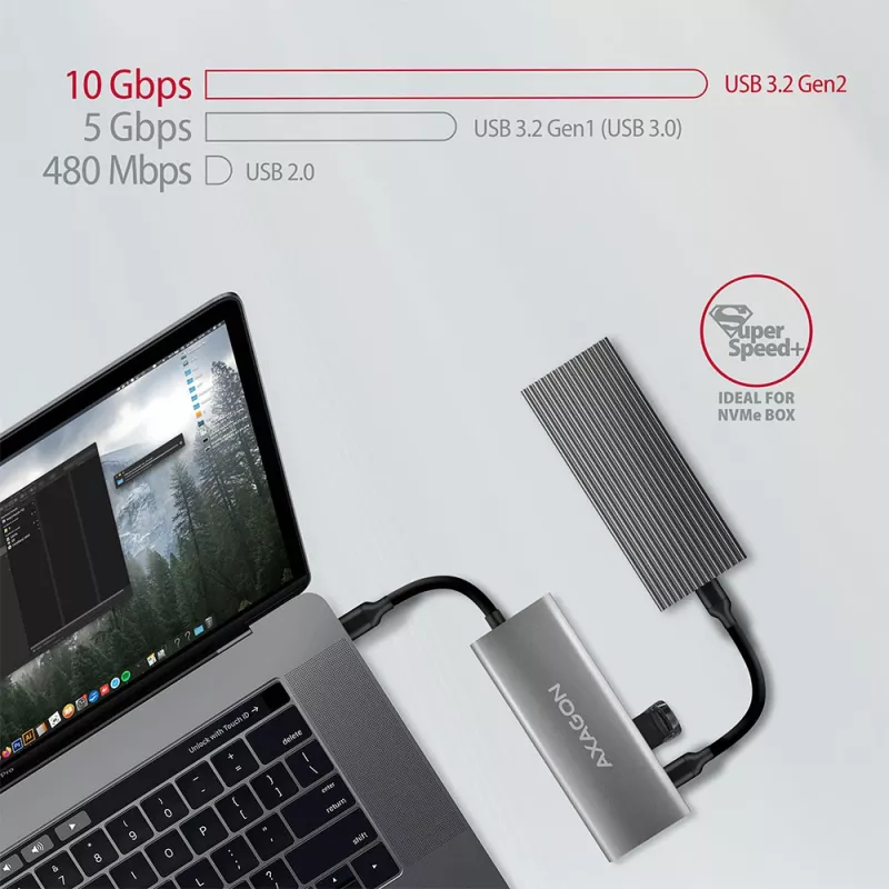 Axagon HMC-5G2 SPEEDSTER 5-in-1 USB-C-hub, 2x USB-A, 2x USB-C, HDMI, PD 60 W