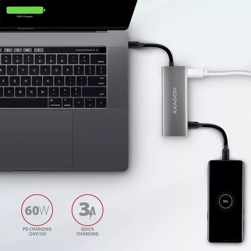 Axagon HMC-5G2 SPEEDSTER 5-in-1 USB-C-hub, 2x USB-A, 2x USB-C, HDMI, PD 60 W