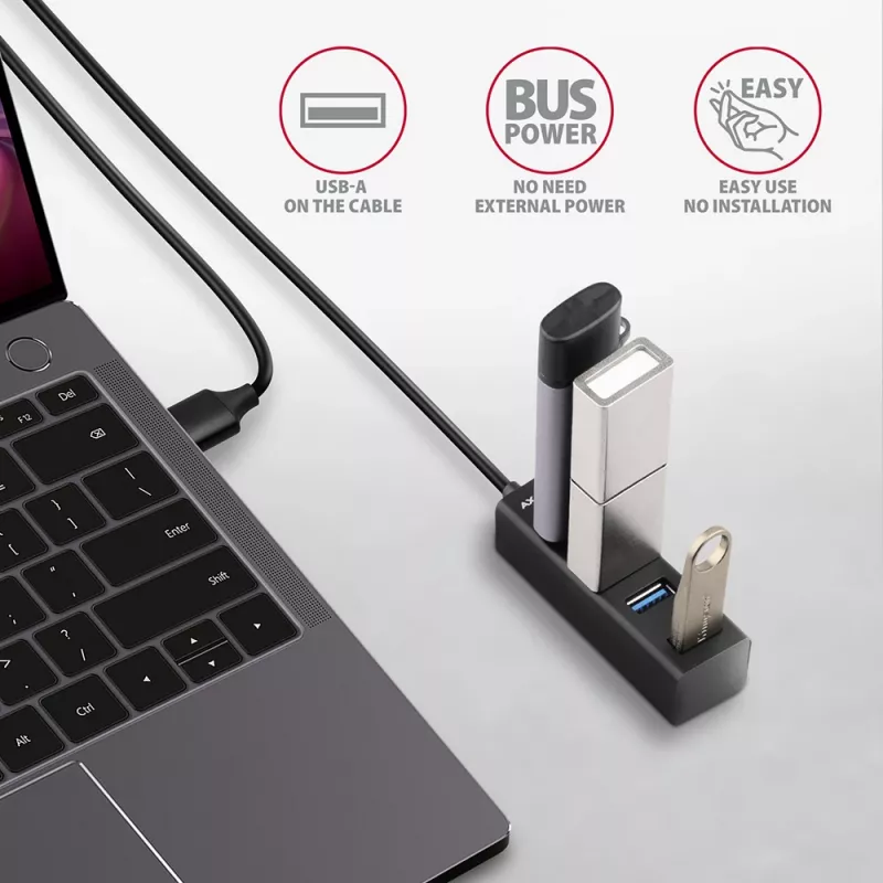Axagon HUE-M1AL 4x USB 3.2 Gen 1 mini-hub, metaal, 1,2 m USB-A-kabel