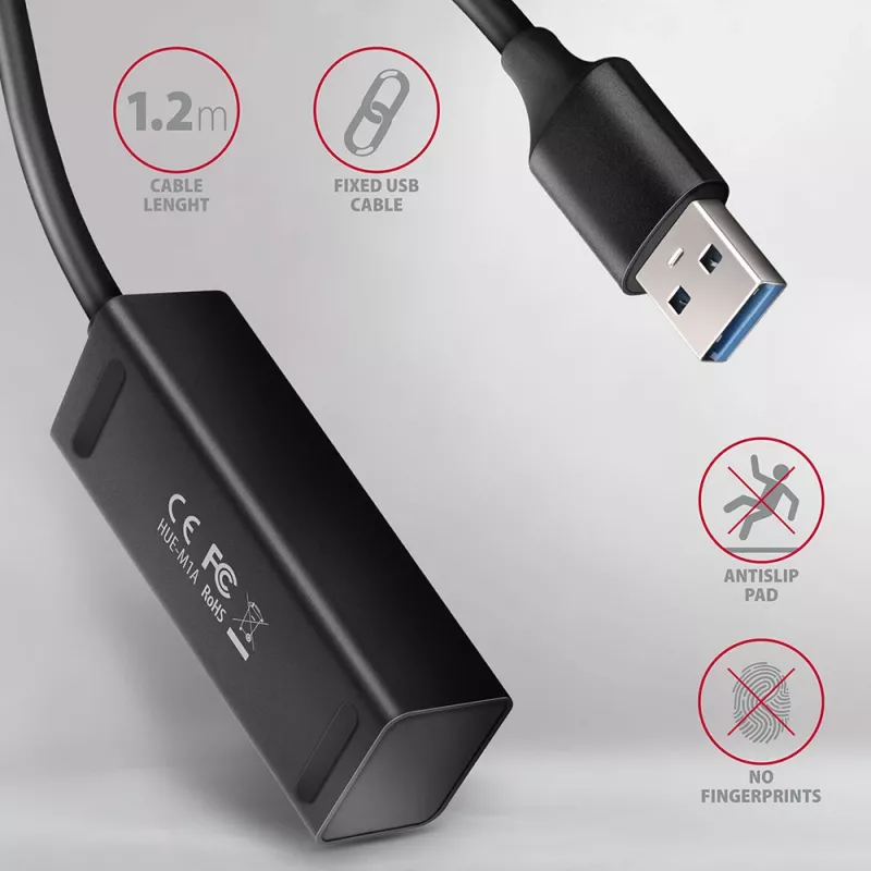 Axagon HUE-M1AL 4x USB 3.2 Gen 1 mini-hub, metaal, 1,2 m USB-A-kabel
