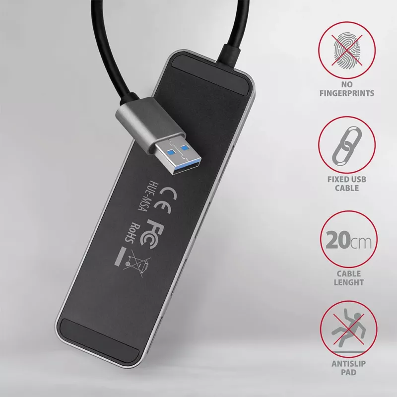 Axagon HUE-MSA Superspeed USB-A switch-hub 4x USB 3.0 actief - 20cm zwart USB 3.2 Gen 1 (3.1 Gen 1) Type-A 5000 Mbit/s grijs
