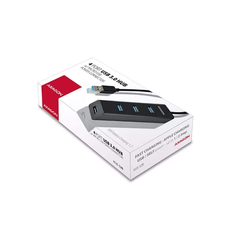 Axagon HUE-S2B 4x USB 3.0 CHARGING-hub, stroomvoorziening via micro-USB