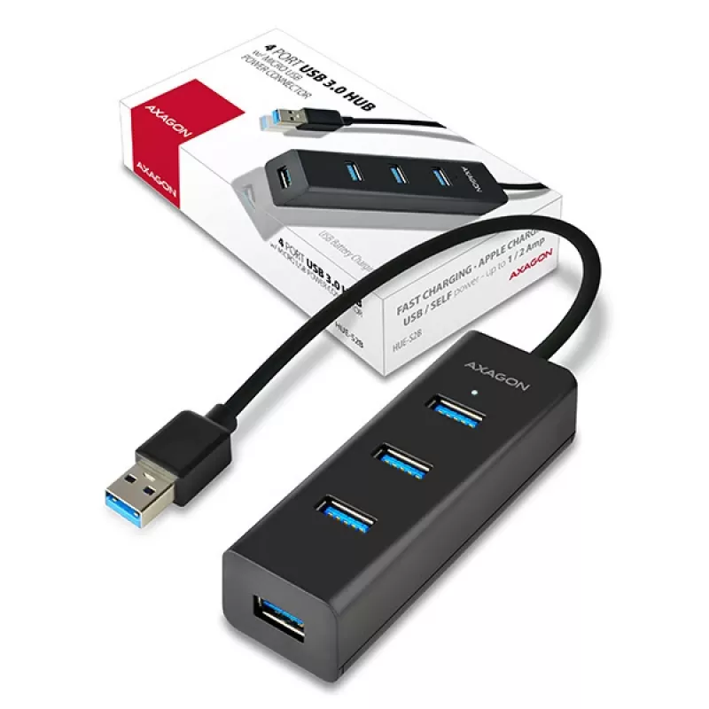 Axagon HUE-S2B 4x USB 3.0 CHARGING-hub, stroomvoorziening via micro-USB