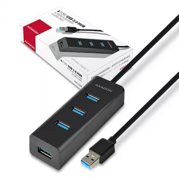 Axagon HUE-S2BL 4x USB 3.0 CHARGING-hub met 1,2 m kabel, stroomvoorziening via micro-USB
