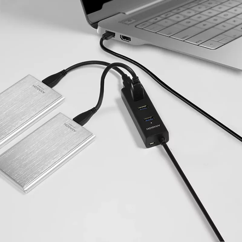 Axagon HUE-S2BL 4x USB 3.0 CHARGING-hub met 1,2 m kabel, stroomvoorziening via micro-USB