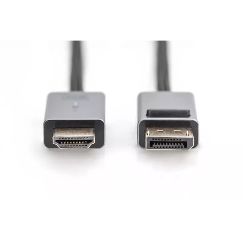 DIGITUS DP-naar-HDMI-kabel met LED 4K/30Hz, 2m aluminium behuizing, verguld, ondersteunt 4K30Hz