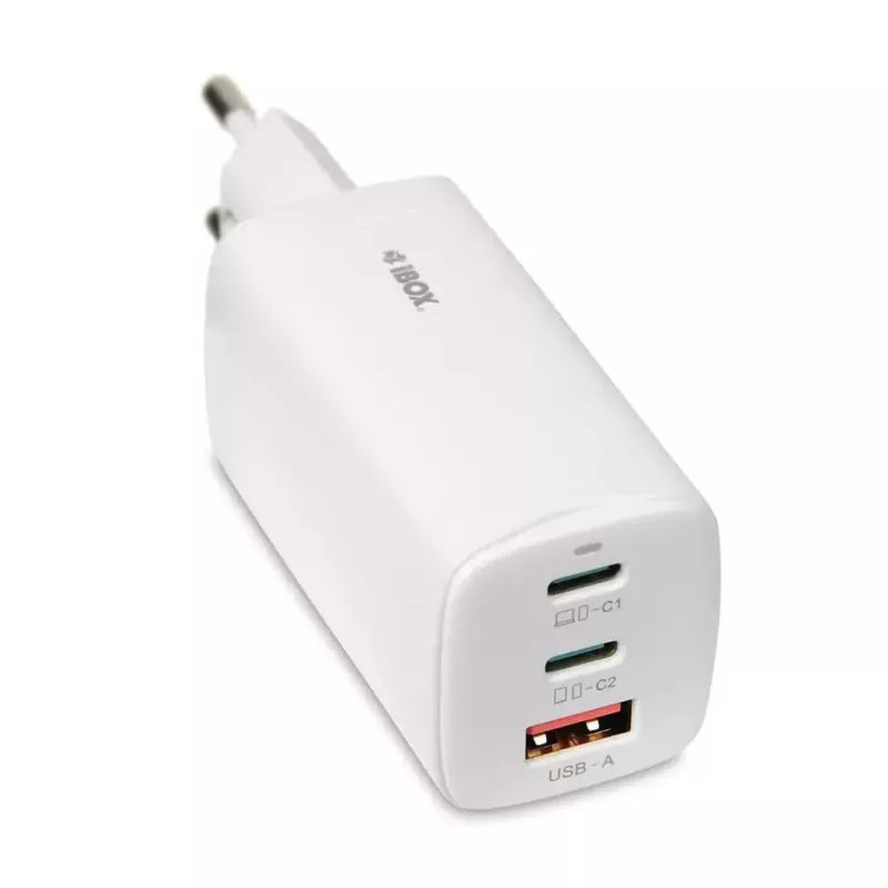 IBOX mobiele oplader ILUC65W, 65W, 2x USB-C + 1x USB-A, wit, 1,5 m kabel