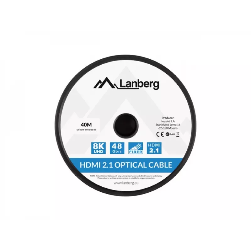 LANBERG HDMI-kabel - stekker/stekker v2.1 Optical AOC - 40m zwart