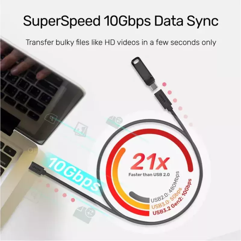 Unitek C14086BK-1.5M USB-C-verlengkabel (M/V), 10 Gbps, 4K, PD 100 W, 1,5 m, zwart