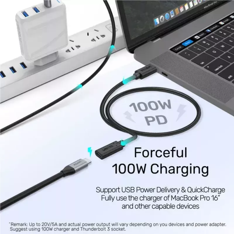 Unitek C14086BK-1.5M USB-C-verlengkabel (M/V), 10 Gbps, 4K, PD 100 W, 1,5 m, zwart