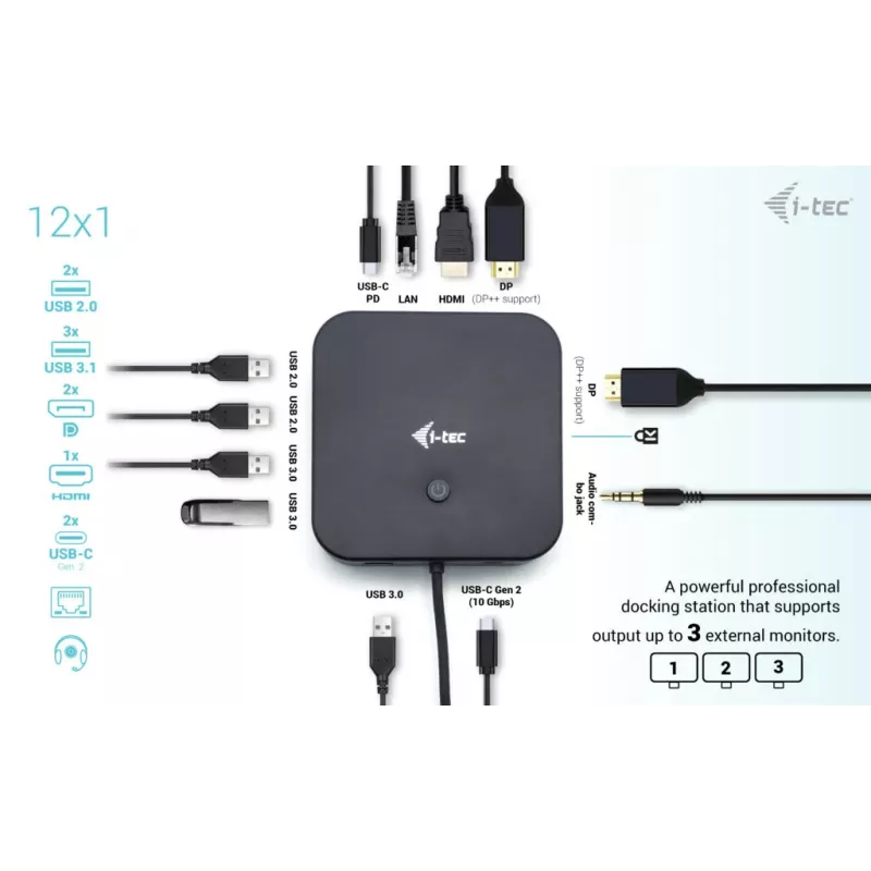 i-tec USB-C HDMI Dual DP dockingstation met Power Delivery 100 W + universele oplader 100 W