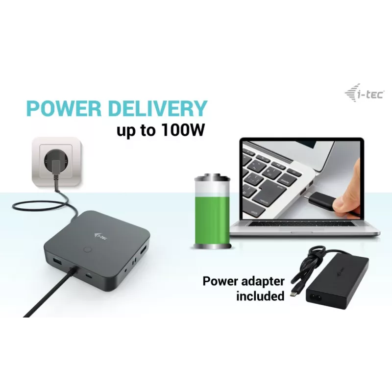 i-tec USB-C HDMI Dual DP dockingstation met Power Delivery 100 W + universele oplader 100 W
