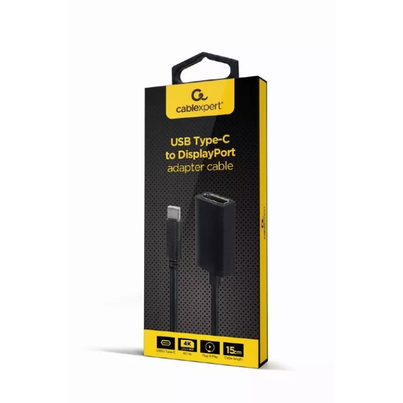 GEMBIRD USB Type-C-naar-DisplayPort-adapterkabel, 4K, 15 cm, zwart