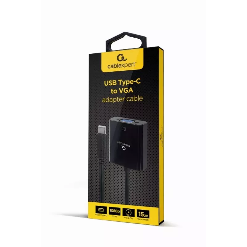GEMBIRD USB Type-C naar VGA Display-adapter, 15 cm, zwart