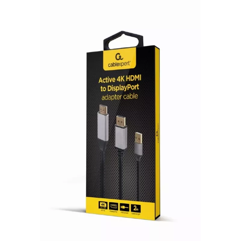 GEMBIRD Actieve 4K HDMI-stekker naar DisplayPort-stekker adapterkabel, 2 m – zwart