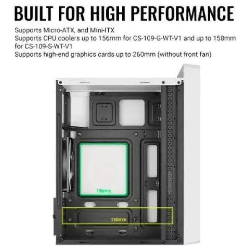 PC-behuizing AEROCOOL PGS CS-109-G-WT-v1 mini tower SPCC wit — microATX, tot 26 cm GPU, FRGB, mesh-front
